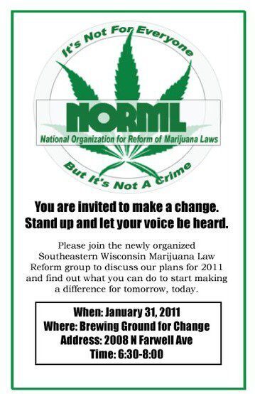 Southeastern Wisconsin marijuana activists set to meet on January 31, 2011.
