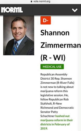 Rep. Shannon Zimmerman Marijuana Report Card