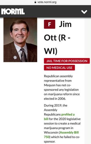 Rep. Jim Ott Marijuana Scorecard Grade